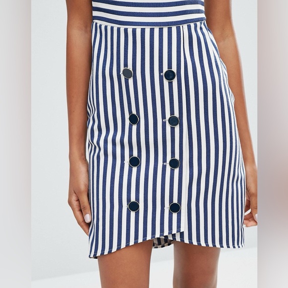 #32 Tie Back Stripe Button Dress nautical dress in cream and blue with bow - Picture 4 of 10